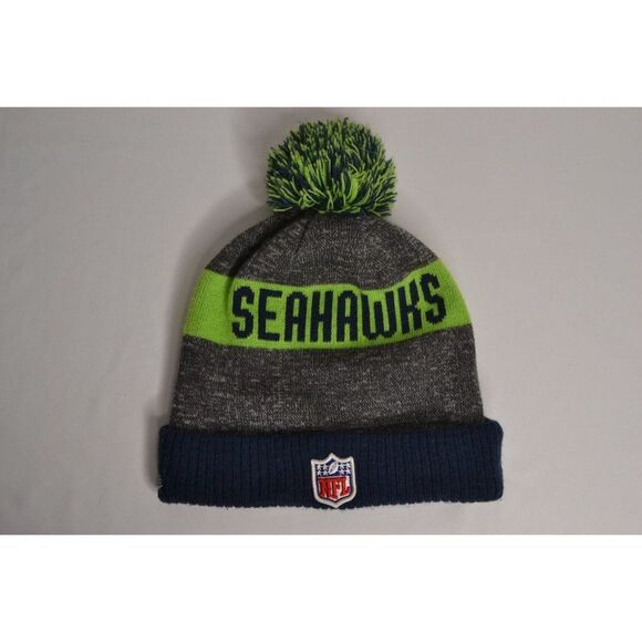 New Era NFL Seattle Seahawks Blue Pom Stocking Hat - Picture 2 of 4